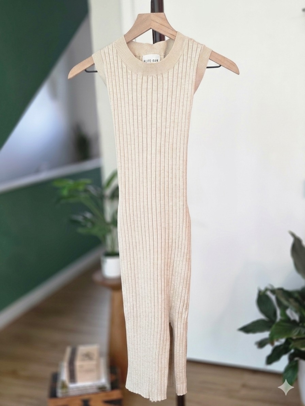 Olive & Oak Sleeveless Ribbed Knit Dress in Cream